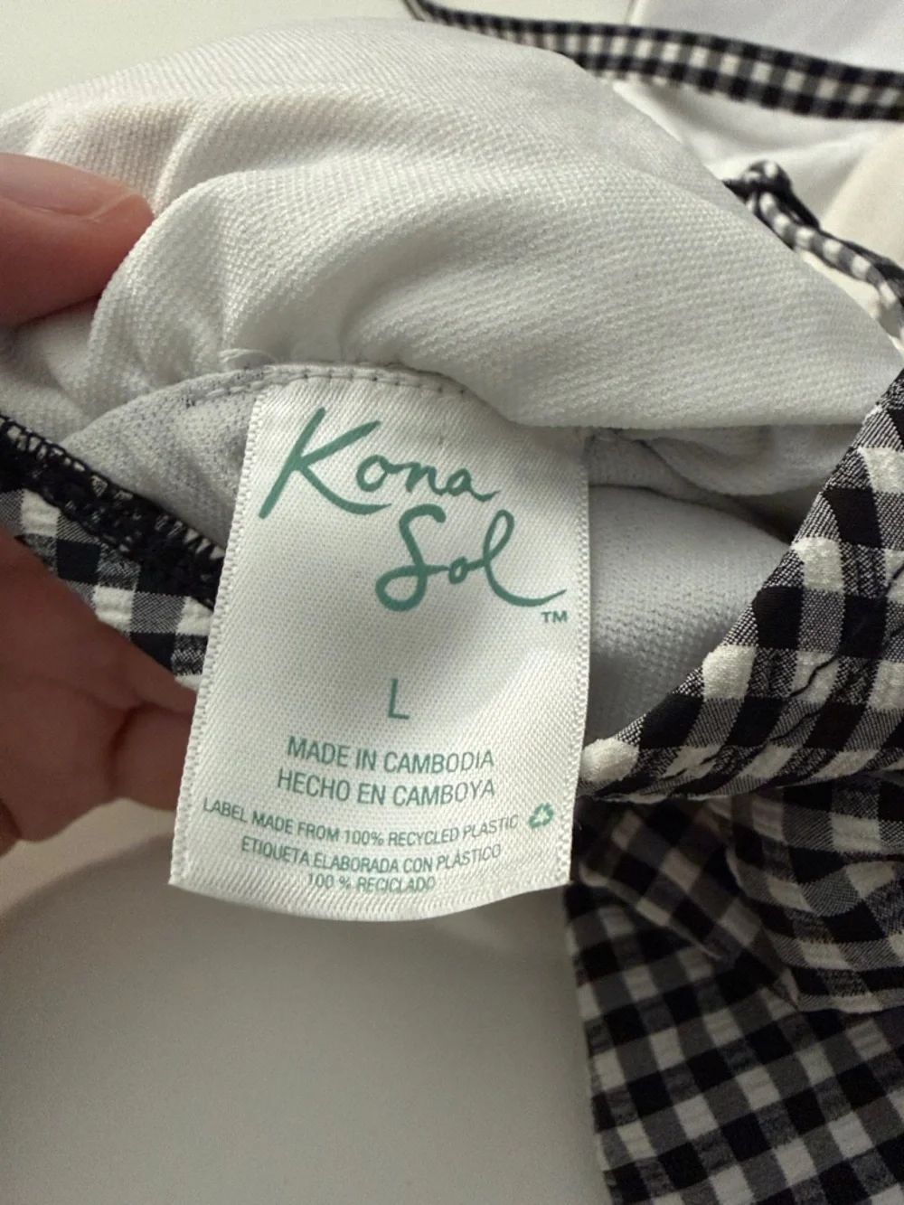 Kona Sol Black & White Gingham Full Seat Coverage One Piece Swimsuit Size Large - Picture 3 of 4